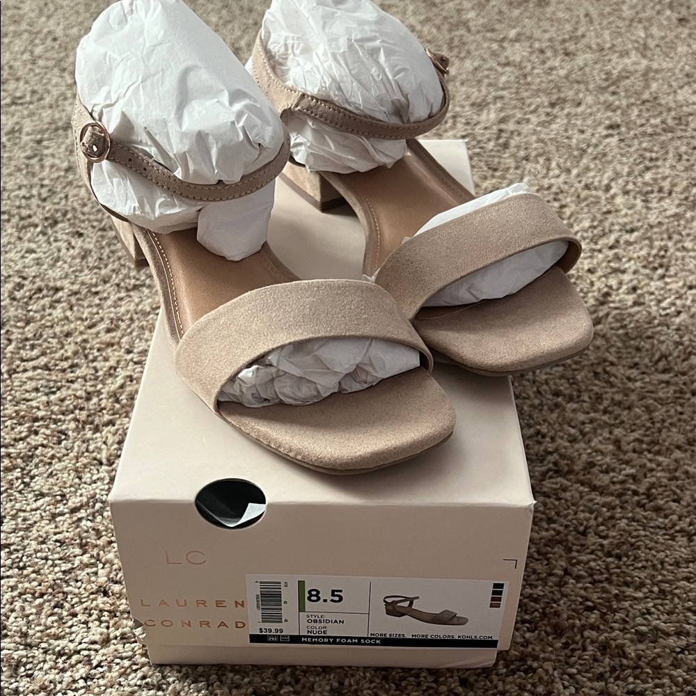 LC Lauren Conrad Women's Nude Suede Heeled Sandals